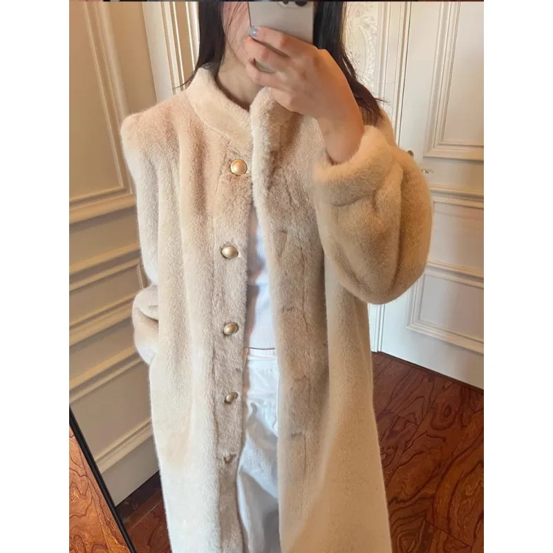 Autumn Winter New Style Imitation Mink Hair Jacket Thick Type Long stand collar Loose Imitation Fur Coat Fashion Soft Outerwear
