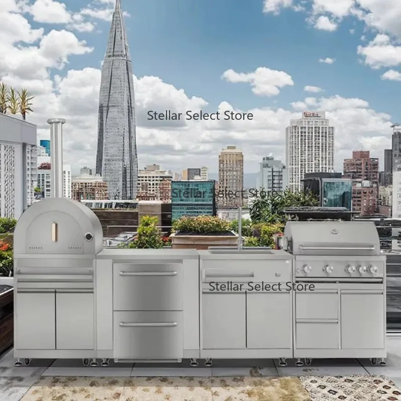 Factory Direct Sales Outdoor Camping Easy to Clean Modular Removable Stainless Steel Kitchen Cabinet Set With Drawers