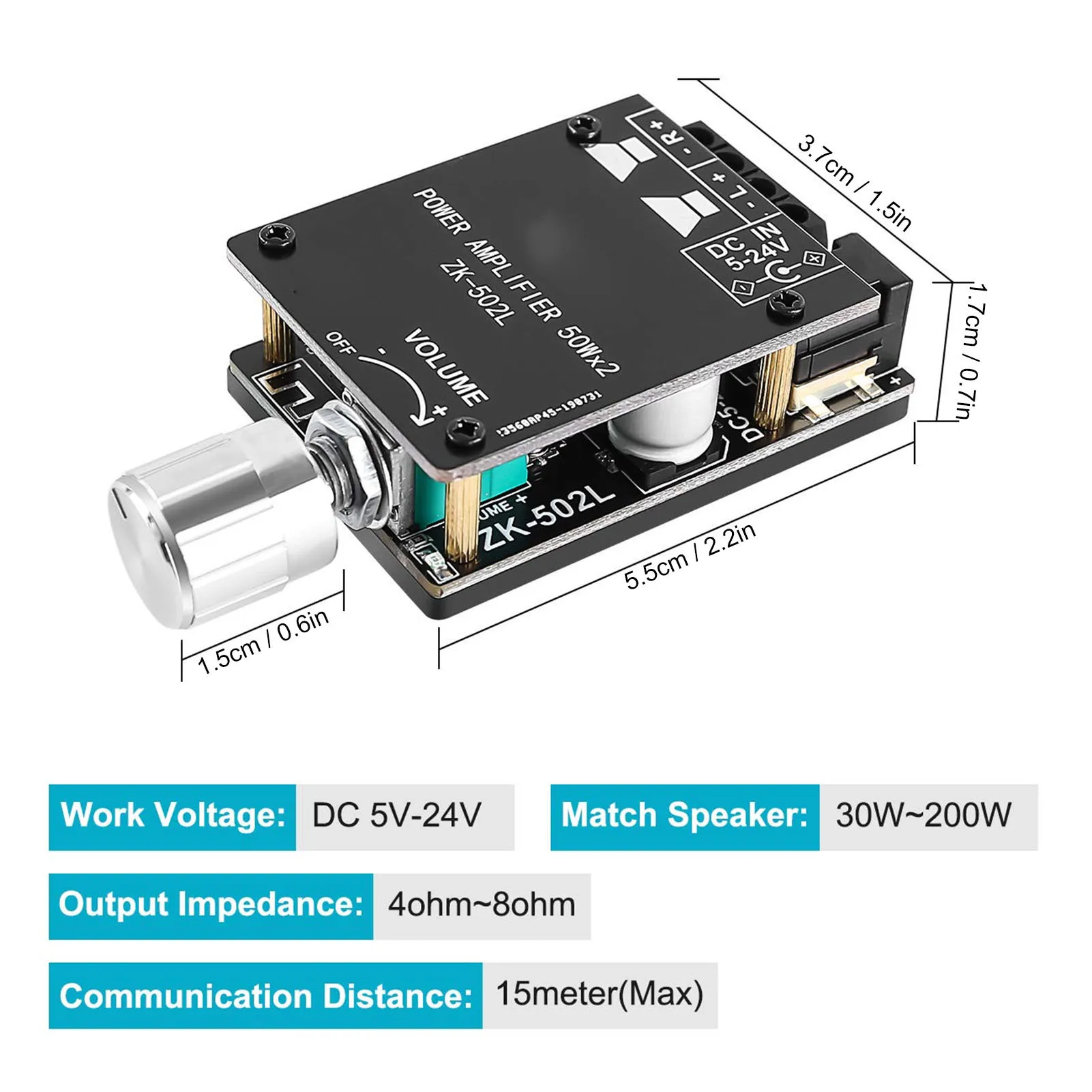 ZK‐502L Placa amplificadora de potencia Bluetooth Módulo amplificador de audio digital estéreo para altavoces DIY