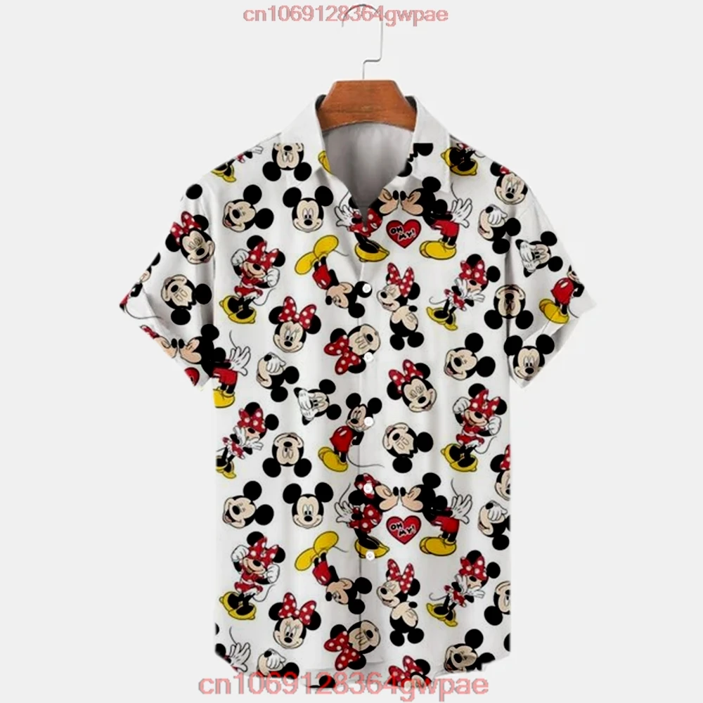 Disney Hawaiian Shirt 2023 Summer New Cartoon Mickey Print Shirt Cute Disney Anime Shirt Men\'s Short-sleeved Casual Lapel Top