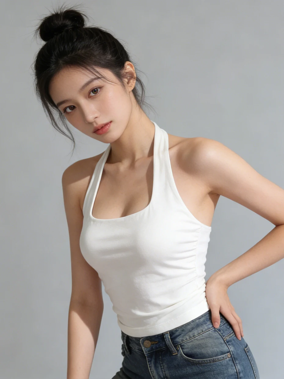 Sporty Neck Hanging Strap Vest Women's Summer Outerwear Beautiful Back Bra Integrated Inner Pad Base Top Baring Back Shirt