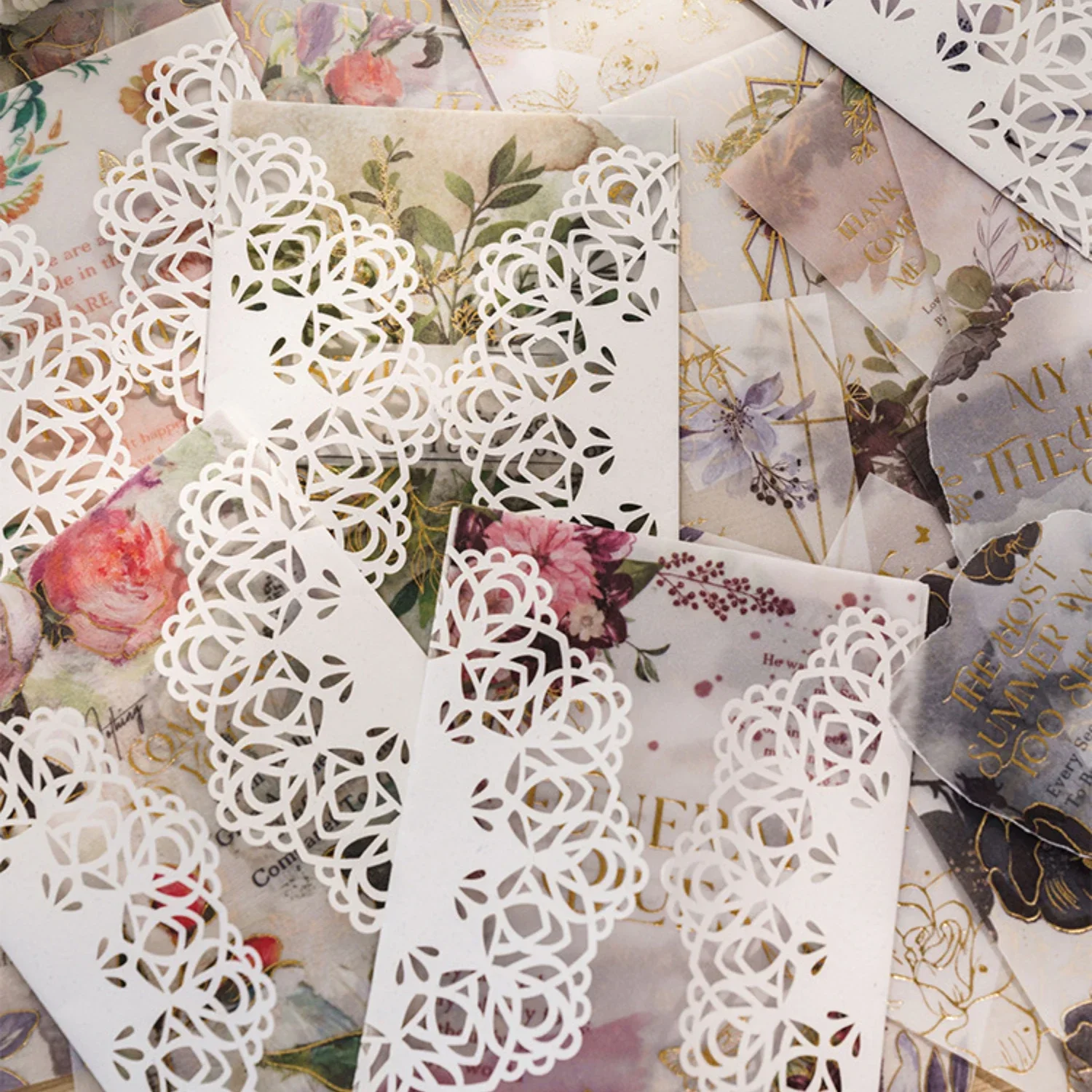10 Pcs Flowers Plants Gild Sulphate Decorative Paper for Scrapbooking Journal Collage DIY Handbook Journal Diary Craft Material