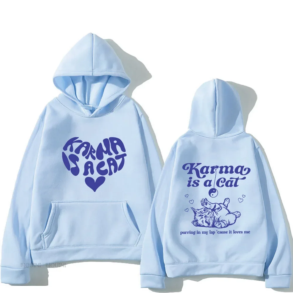 The Eras Tour Karma Is A Cat Essentials Hoodies Men Kawaii/Cute Animals Printed Sweatshirts Manga Streetwear Pullovers Polyester