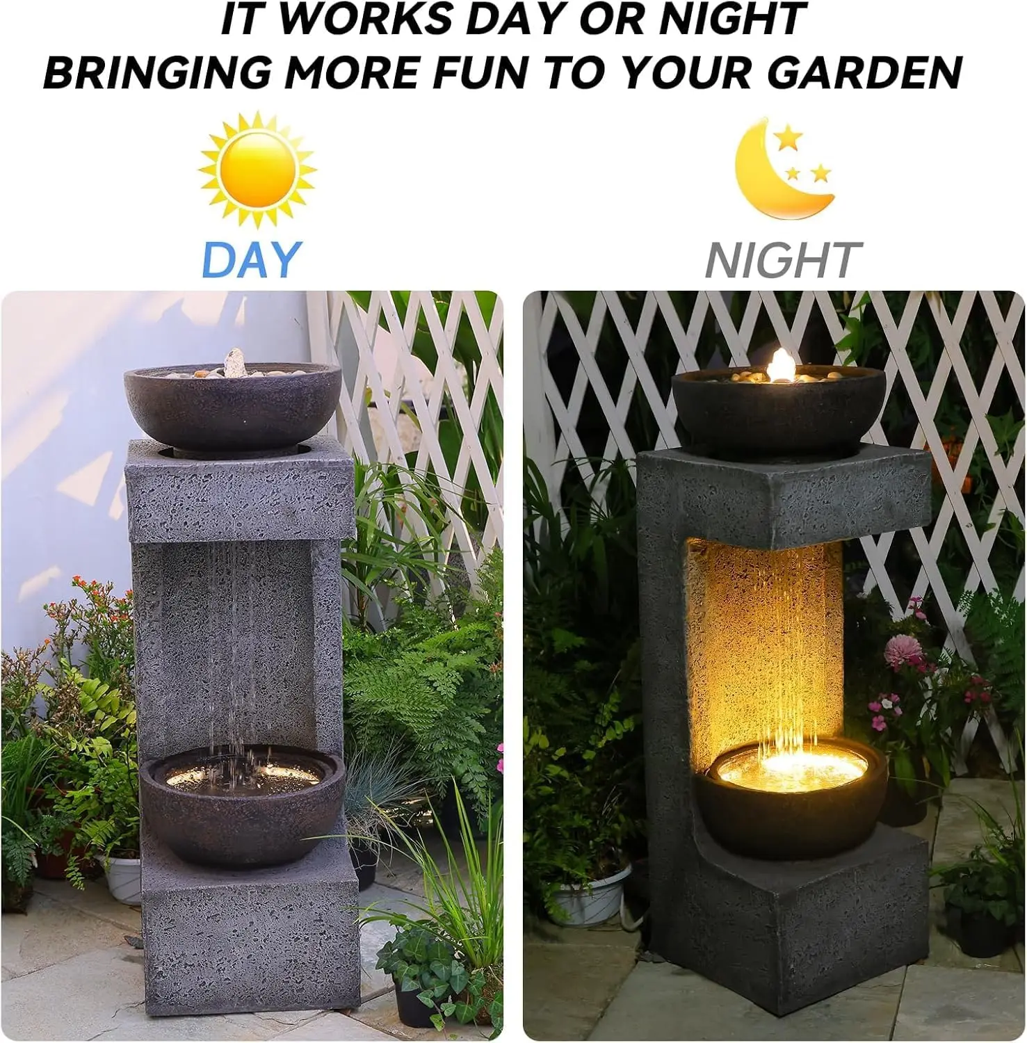 Resin Rain Curtain Fountain LED Light Grey Yard Patio Balcony Porch Decor