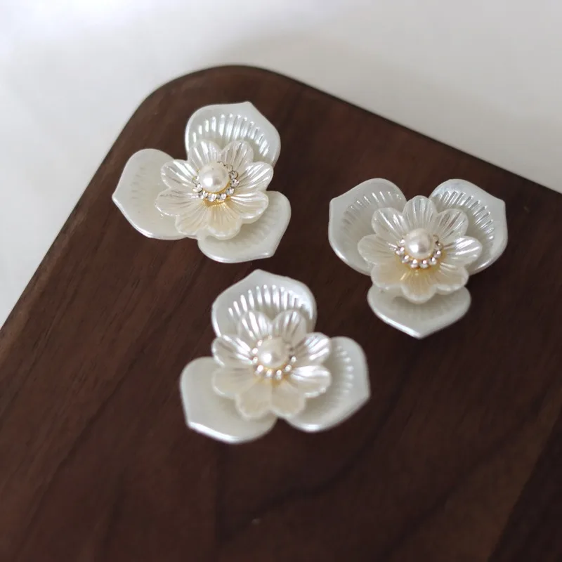 Imitation Pearl 5-Petal Flower ABS Plastic DIY Resin  for Hair Clips Headwear Croc Shoe Decor Rhinestone Crafts Accessories