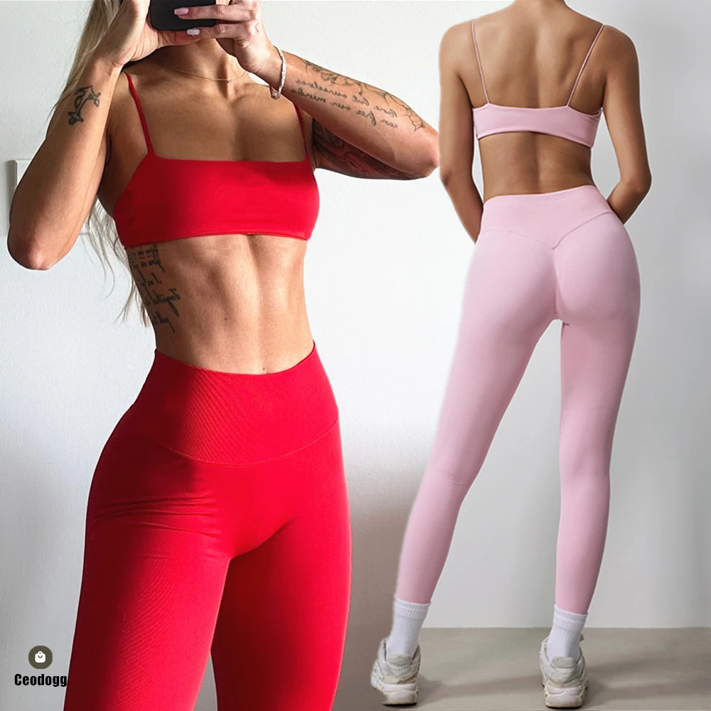 Mini Sports Bra for Women Yoga Set Backless Bandeau Strappy Gym Crop Top Seamless Scrunch Legging Workout Pant Active Wear XP399