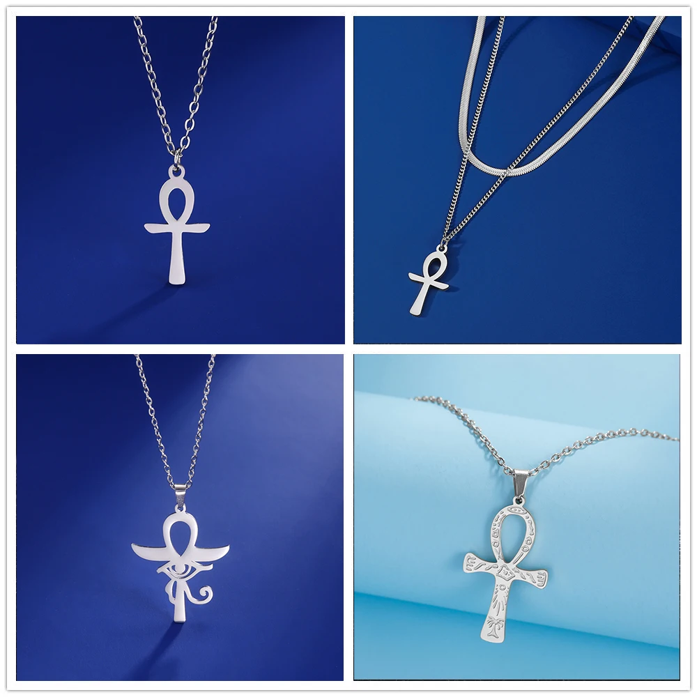 Lucktune Ankh croce collana con amuleto egiziano in acciaio inossidabile chiave della vita simbolo collana con ciondolo crocifisso gioielli