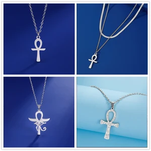 Halskette mit Ankh Cruz Halskette, ägyptischem Amulett, Edelstahl, Symbol, Symbol, Kruzifix, religiöser Schmuck für Frauen 10 westliche Hauptverkäufe - №3
