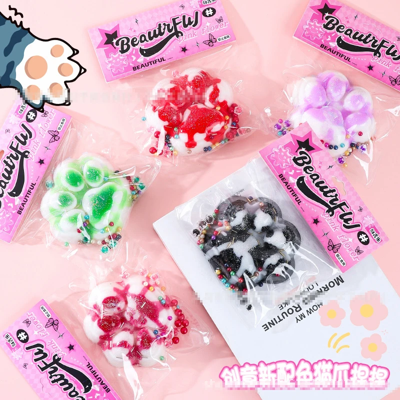 Cute Big Cat Paw Squish Fidget Toy Soft Slow Rebound Stress Relief Toy Pinch Decompression Gift Flocking Cat Claw Squeeze Toy