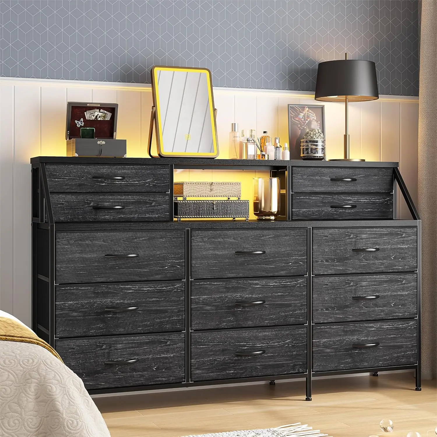 

Dresser for Bedroom with 13 Large Drawer, Dressers & Chests of Drawers for Closet with 2 Shelves