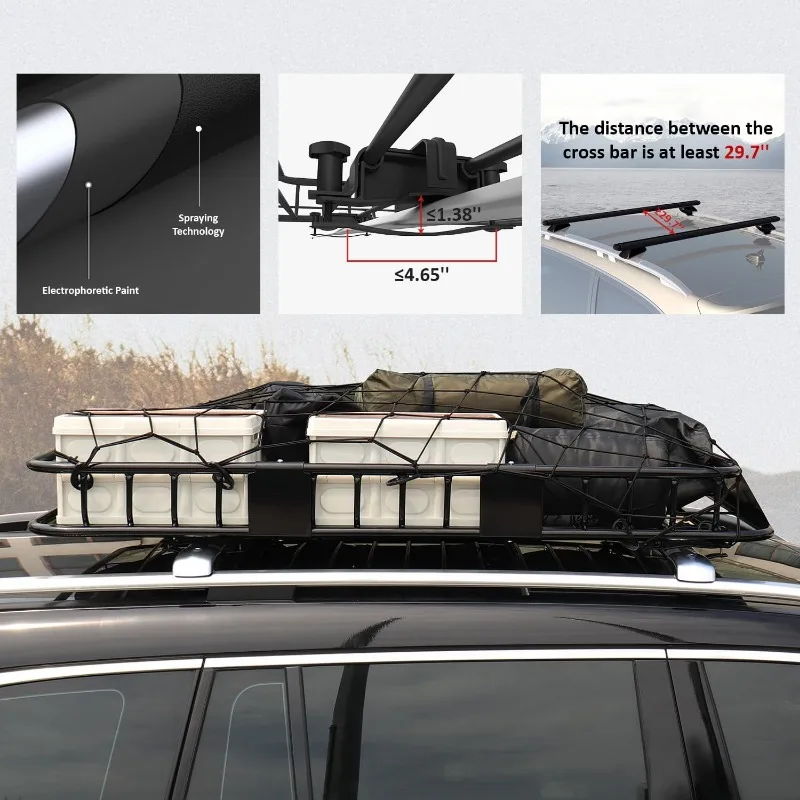 250LB Capacity Heavy Duty 64" x 39" Roof Rack Cargo Carrier Basket – Includes Cargo Net, for SUV/Truck/Van