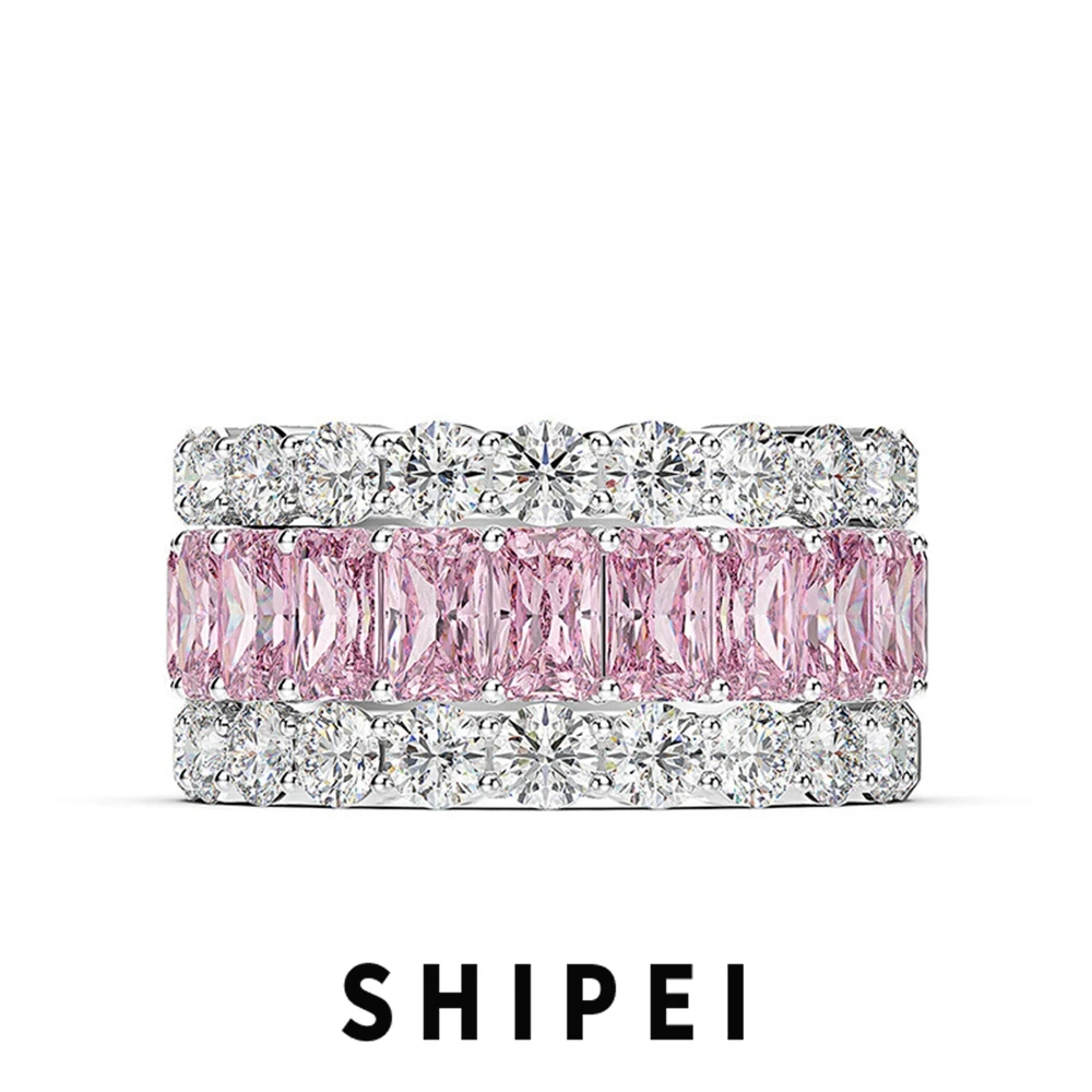 

SHIPEI Luxury Solid 925 Sterling Silver Pink Sapphire Gemstone Wedding Fine Jewelry Engagement Row Ring for Women Gift Wholesale