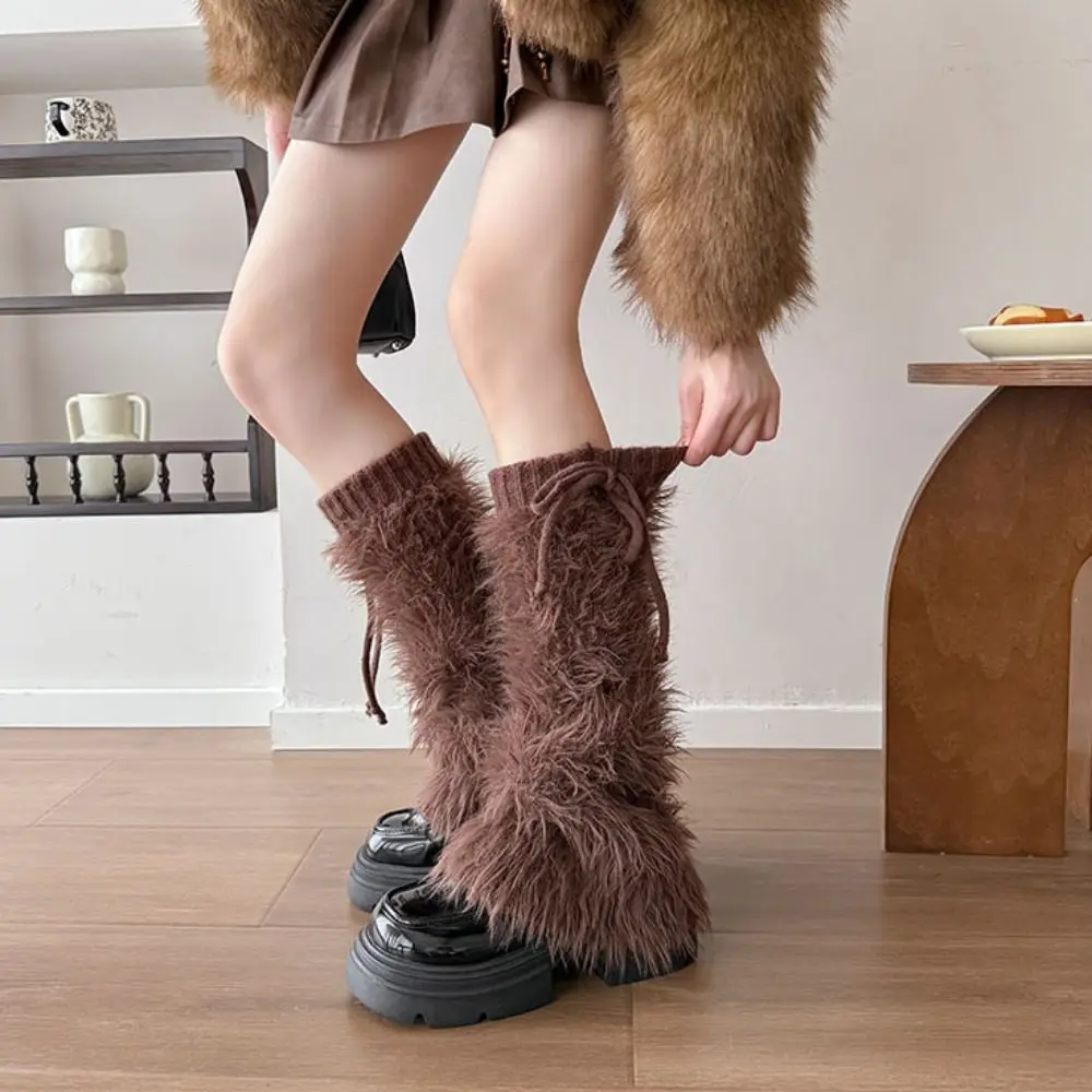 

Fashion Knitted Winter Leg Warmers Y2K Harajuku Plush Leg Coverings Kawaii Foot Cover Furry Leg Warmers Accessories
