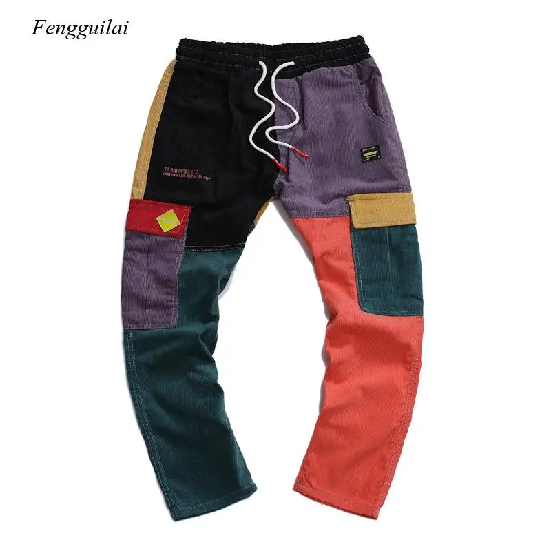 Pants Vintage Color Block Patchwork Corduroy Cargo Harem Pant Streetwear Harajuku Jogger Sweatpant Cotton Trousers 2022