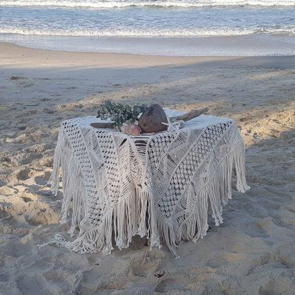 

Retro Handwoven Table Flag Wedding Banquet Decorative Tablecloth American Style Bohemian Weaving Cotton Geometric Pattern