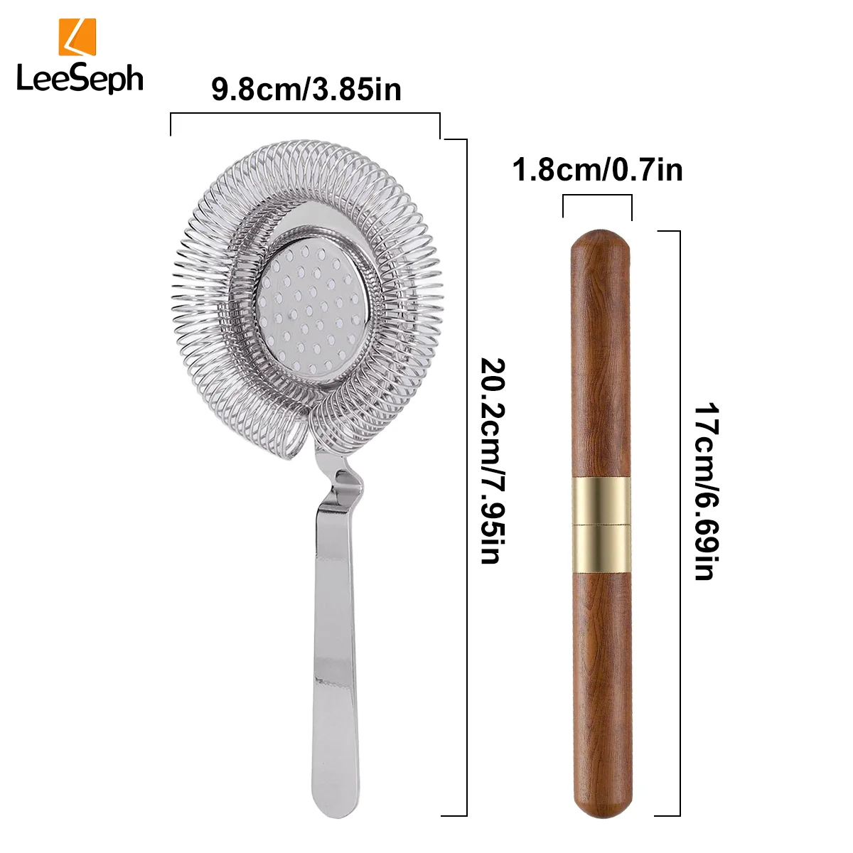 Leeseph Cocktail Strainer and Ice Pick Set, Stainless Steel Bar Tools Bartender Strainer Ideal for Party Club Home Bartender