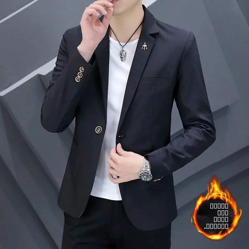 

Men's Fce Lined Thiened Casual Suit Jaet Autumn Winter Stand Fit Faion Urban Polyester Fiber Long Sve Single B...