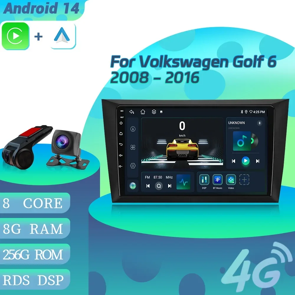 Android 14 For Volkswagen Golf 6 2008-2016 Car Multimedia Radio Intelligent 4G GPS Wireless Apple Bluetooth Carplay Touch Screen