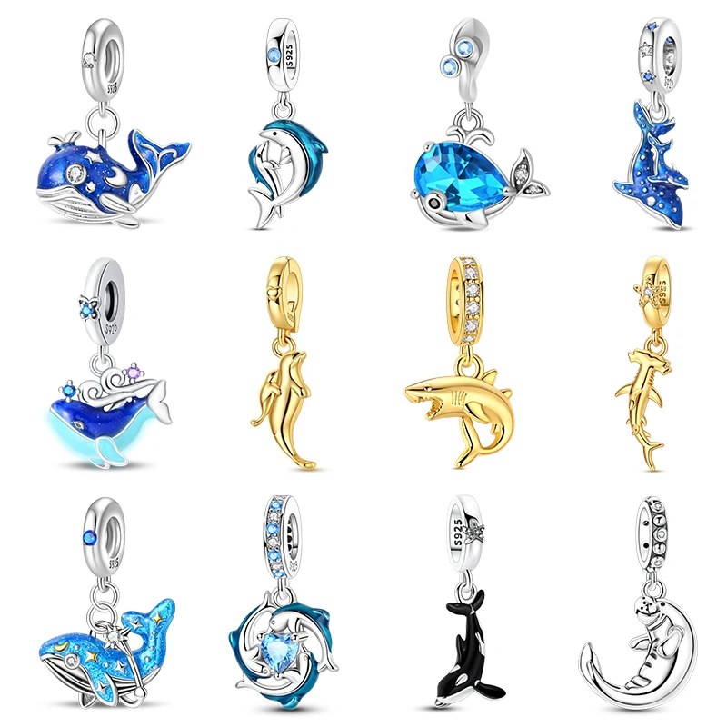 Classic 925 Sterling Silver Handcrafted Charms Pendant Ocean Whale Dolphin Dangle Fit Original Bracelet DIY Women Jewelry Gift
