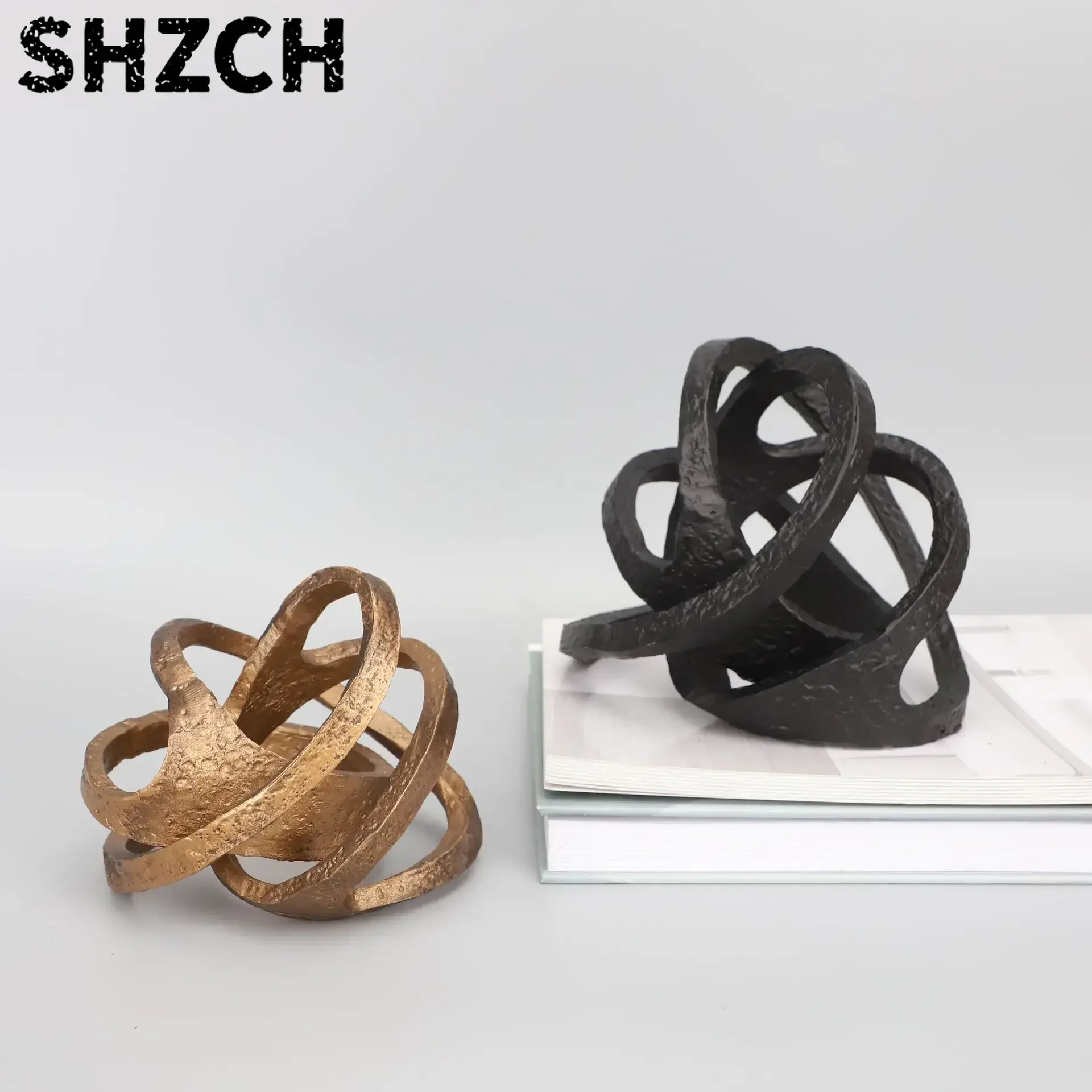 Modern Black Cast Iron Entangled Ball Sculpture Creative Chinese Sphere Statue Tabletop Decor for Bedroom Model Room