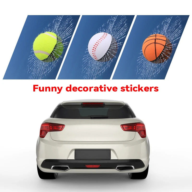 

Car Styling Baseball Football Tennis Stereo Broken Glass 3D Sticker Car Window Ball Hits Self Adhesive Decal Car Stickers