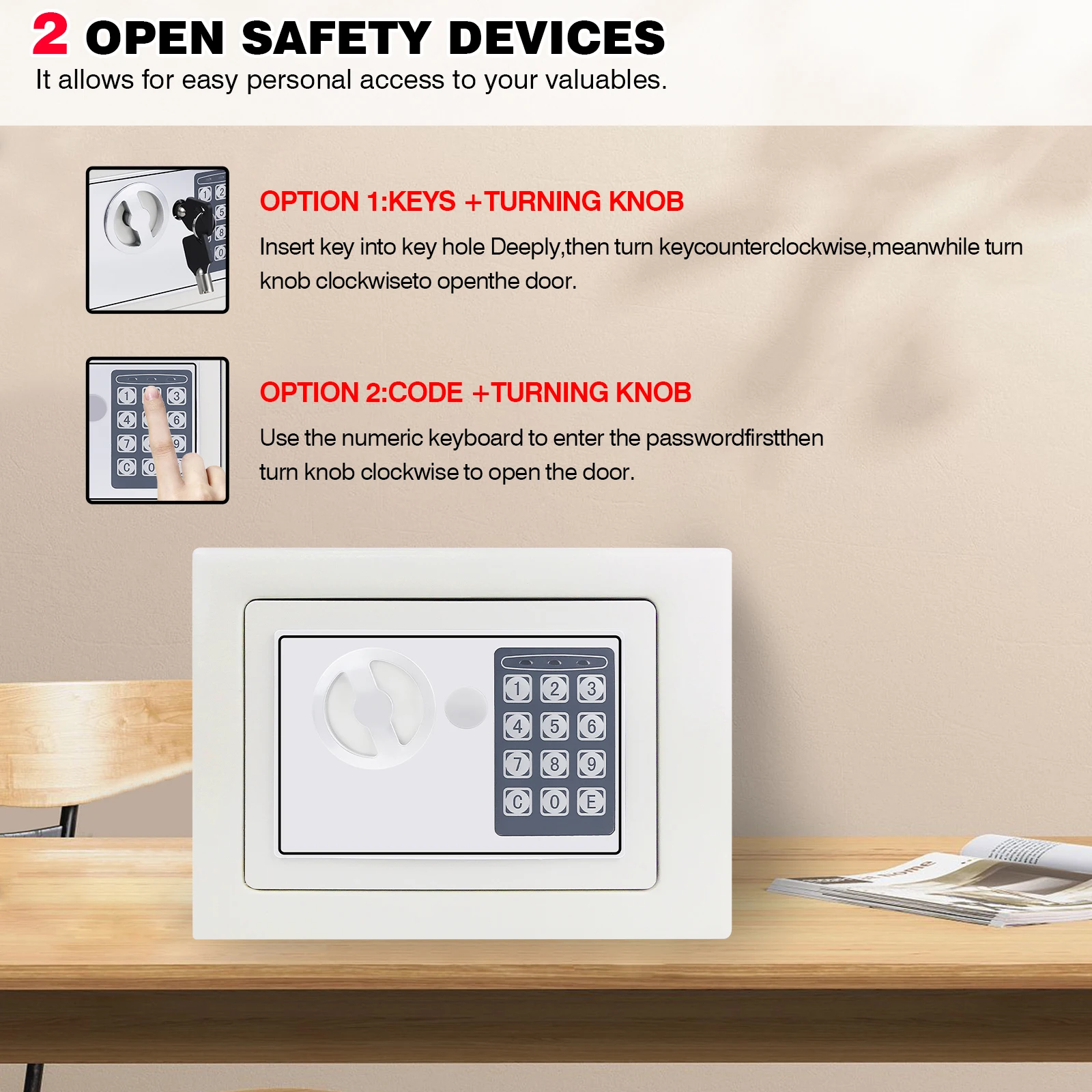 Digital Steel Electronic Security Commercial Digital Safe Security Box, Wall Mounted with 2 Keys for Home Office Safe Box,4.6L