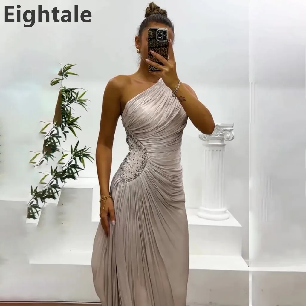 Eightale 2025, champagne zeemeermin maxi-avondjurk voor bruiloftsfeest, formele galajurk met één schouder, Dubai-feestjurk