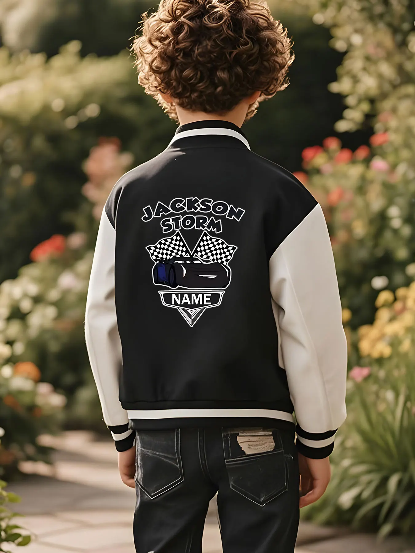 MINISO Disney Cars Black Storm Jackson children's baseball jacket - Black Storm Jackson racing image, hardcore eye-catching, sui