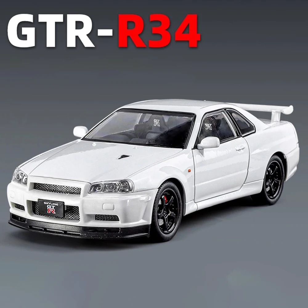 Schaal 1:24 GTR R34 R35 Sportwagen Model Speelgoed Legering Diecast Simulatie Geluid Licht Trek Decoratie Voertuig voor Kinderen Geschenken