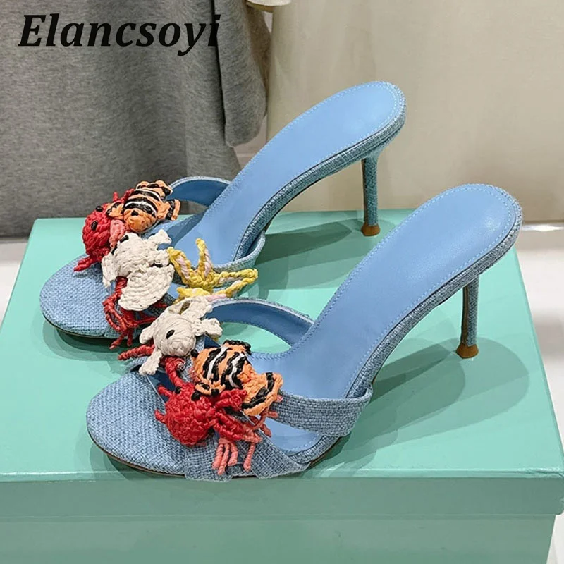 High heeled slippers for women hand woven fish accessories slim high heels open toed sandals summer fashion outdoor slippers