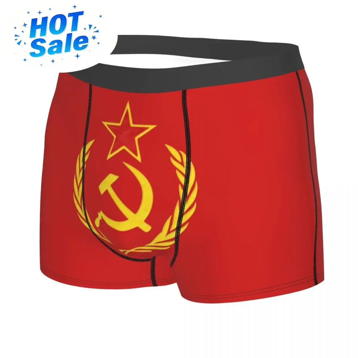 USSR Hammer And Sickle CCCP Russian Soviet Flag Underwear Men Sexy Print Custom Boxer Shorts Panties Briefs Soft Underpants