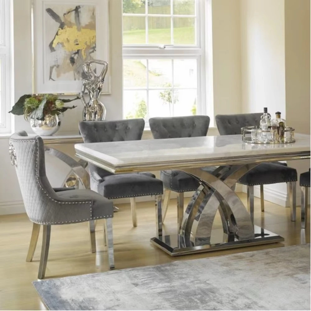 Living Room Furniture Modern Dining Table Set 6 Seater Marble Luxury Dining Table Grey Dining Table Set