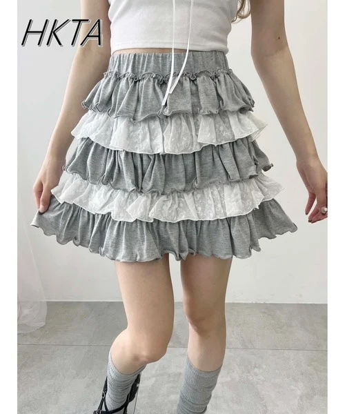

Japanese Style Harajuku Retro Cute Girl Color Matching Pleated Skirt New Summer 2025 Sports Leisure Short Mini Skirts for Women