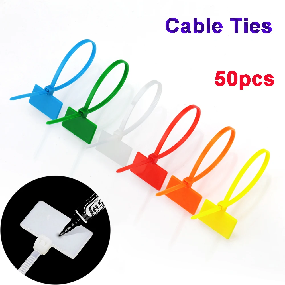 50pcs 4*150mm Plastic Loop Self-locking Cable Winder Tag Labels Wire Ties