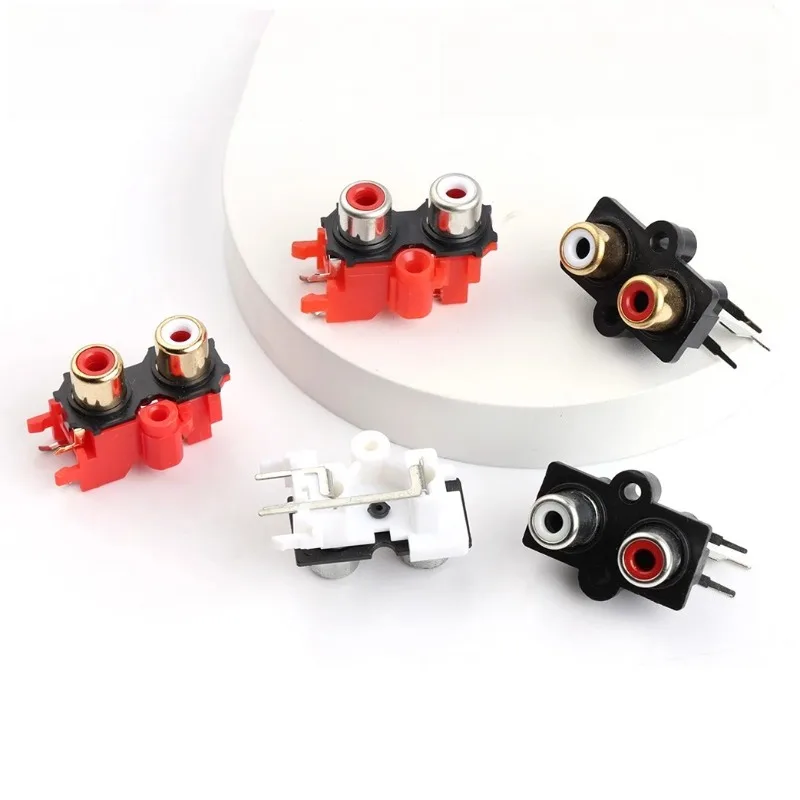 ثقب مزدوج مقبس التيار المتردد AV موصل AV2-8.4-207 العلوي الأبيض والسفلي الأحمر 2 حفرة مقبس الصوت RCA رئيس