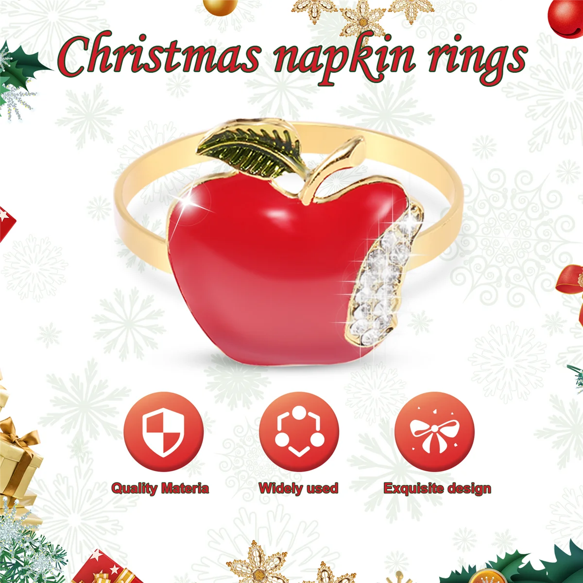 Portatovaglioli Set di 6, portatovaglioli con mela rossa per matrimonio, cena, banchetto, tovagliolo per natale, compleanno