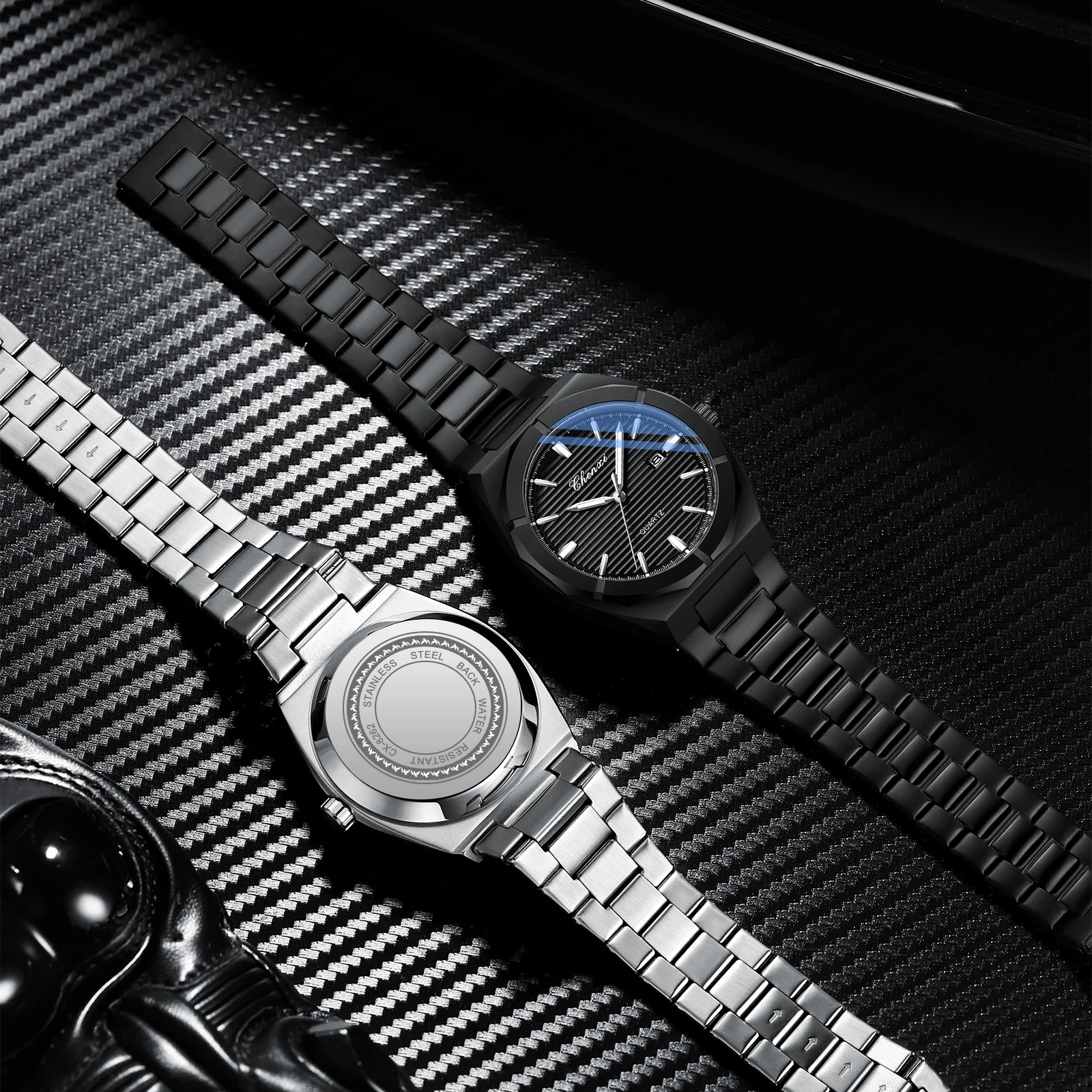 ساعات كوارتز رجالية فاخرة بمينا كلاسيكية من الفولاذ المقاوم للصدأ مقاومة للماء للرجال، ساعة يد بتقويم مضيء