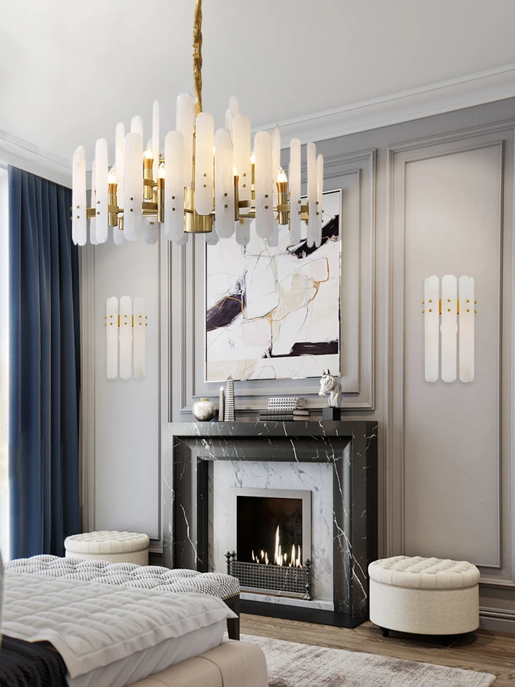 Home Deco E14 Led Natural Marble Collection 2026 Chandelier Alabaster Hanging Lamps Suspension