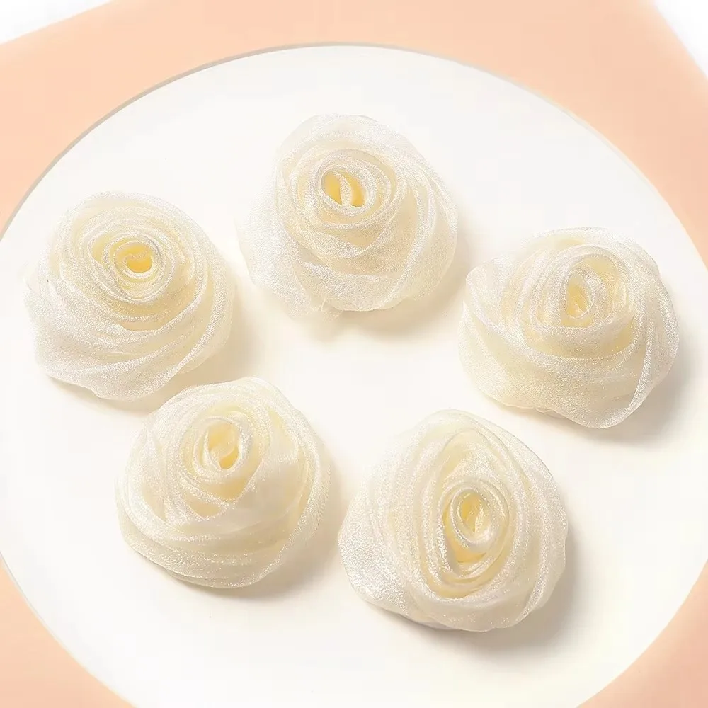 3Pcs New Organza Fabric Rose Flower Colorful Fabric Chiffon Artificial Flower Flower Shape DIY Flower Accessory Hair Accessories