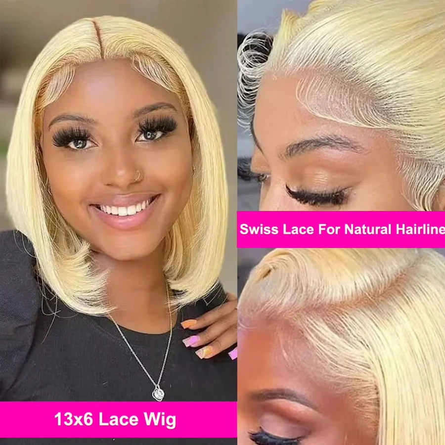 

Real 13x6 Full Lace HD Transparent Lace Front Wigs Human Hair For Women Short Bob Straight Blonde 613 Brazilian Lace Frontal Wig