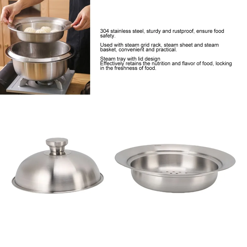 304 Stainless Steel Steaming Tray Rustproof with Lid Steam Plate Multifunctional Flying Saucer Food Steamer Vegetables/Seafood