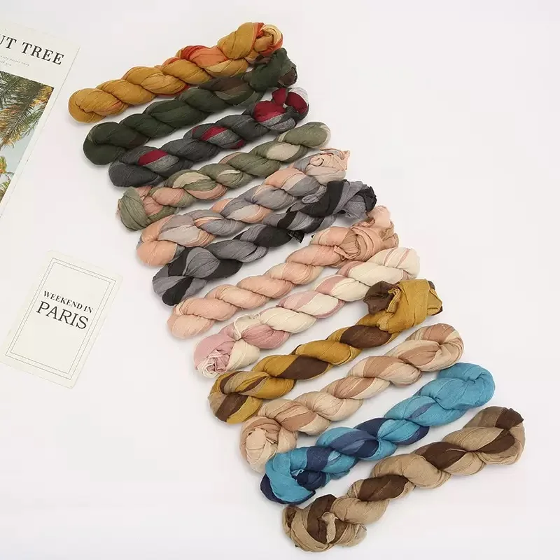 Vintage Tie-Dye Crinkle Scarf Women Gradient Color Block Cotton Linen Shawl Wrinkled Lightweight Hijab Wrap Fashion Neck Scarves