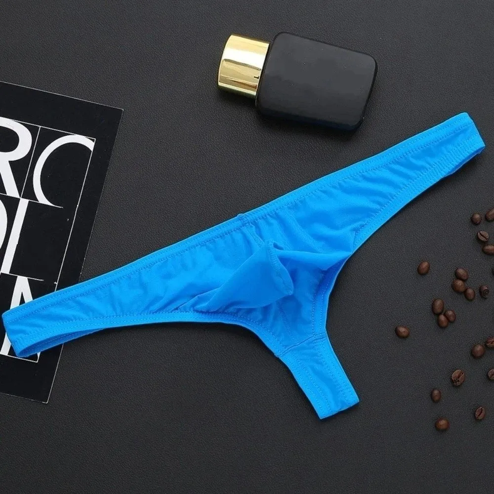 Fashion Transparent Ice Silk Thongs Large Size Briefs T Back Panties Ultra-thin Low Waist Mesh Underpants Male