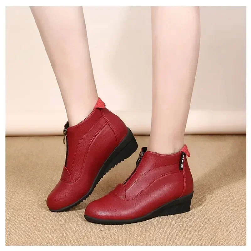 

2023 New Winter Boots Women Women Snow Boots Wedge Heels Winter Shoes Women Warm Fur Casual Shoes Zip Women's Shoes Botas Mujer