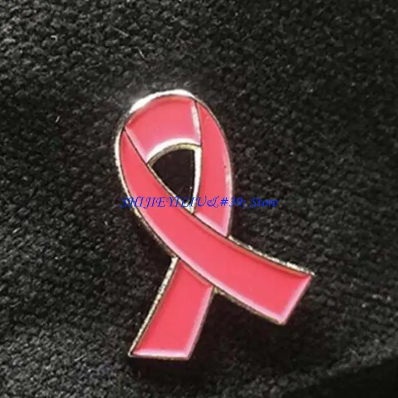 E21F 10 Pcs Ribbon Lapel Pin Breast Cancers Awareness Brooch Hope Ribbon Enamel Pins