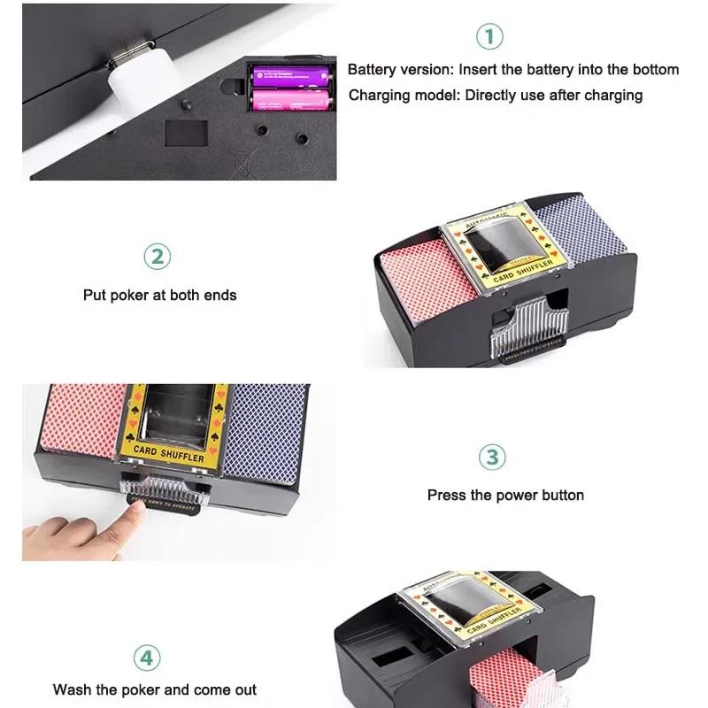 Automatic Card Shuffling Machine 2/4Deck USB Battery-Operated Electric Poker Card Shuffler for Home Party Board Games