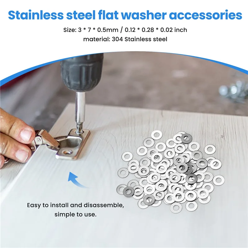 

ABRO-100Pcs M3 3 Mm Metric 304 Stainless Steel Flat Washer