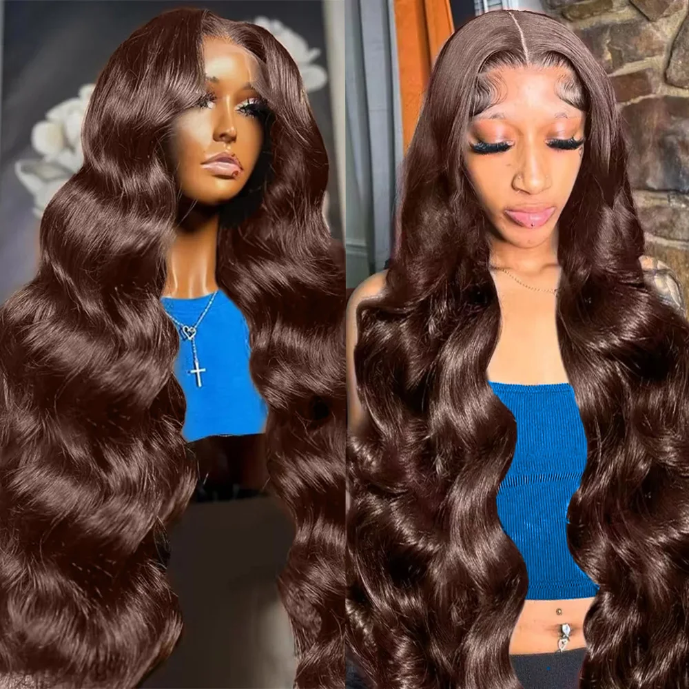 

40 Inch 200 Density #4 Chocolate Brown Body Wave 13x6 HD Lace Front Human Hair Wigs Brazilian Colored 13x4 Frontal Wig for Women