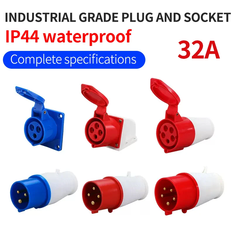 IP44 Industrial Socket 3 PIN Waterproof Connector 32A Socket Industrial Male Female Electric Plug 220V 380V Wall Mount Plug