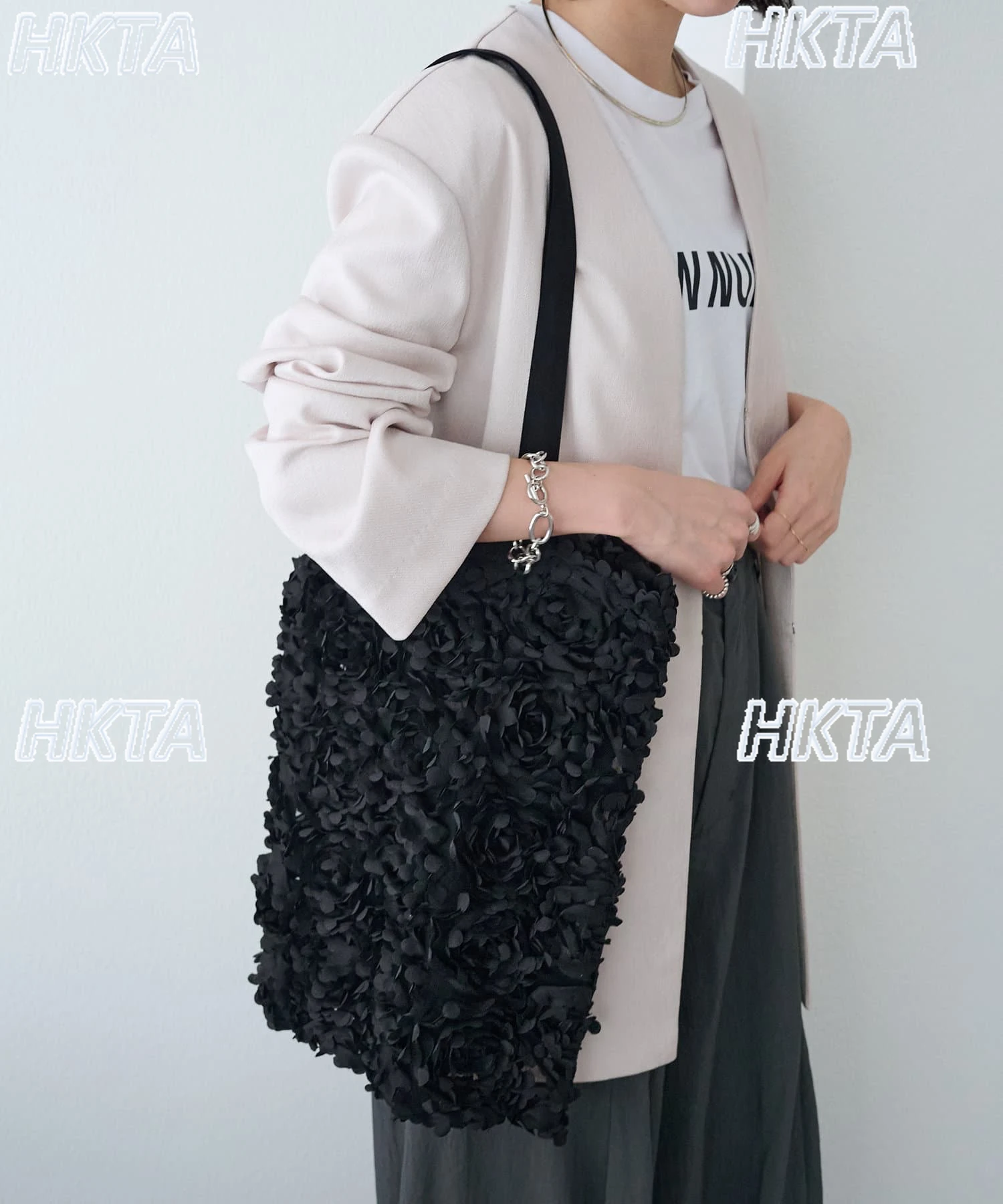 

Japanese Style Niche Fashion Shopping Bag Summer New Sweet Three-Dimensional Flower Large Capacity Portable Tote Bag Female